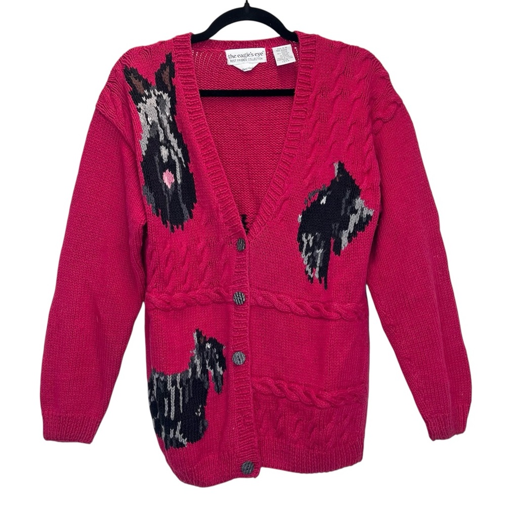 The Eagles Eye Rare Scottie Dog Button-Up Cardigan Small Hand Knit